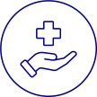 Icon of hand with heathcare cross in it.
