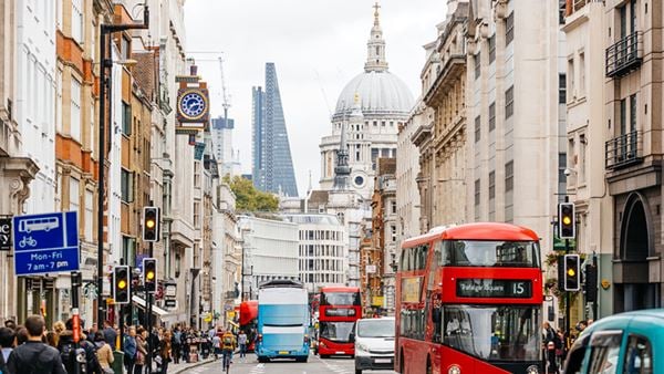 a bustling street in london